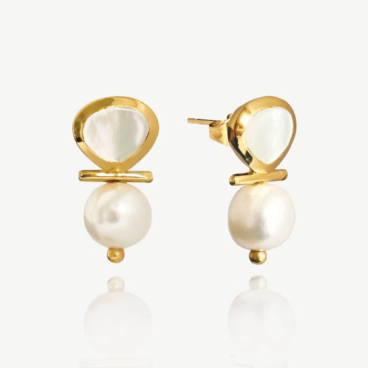 Jura Baroque Pearl Statement Earrings 18ct Gold Plated, Pearl & Mother of Pearl