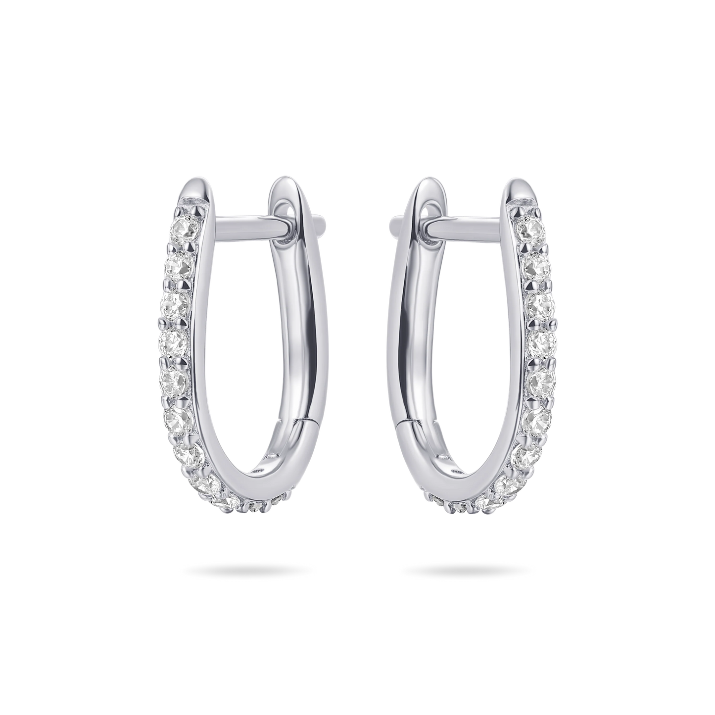 Silver Pave Oval Hoop Earrings