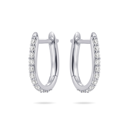 Silver Pave Oval Hoop Earrings