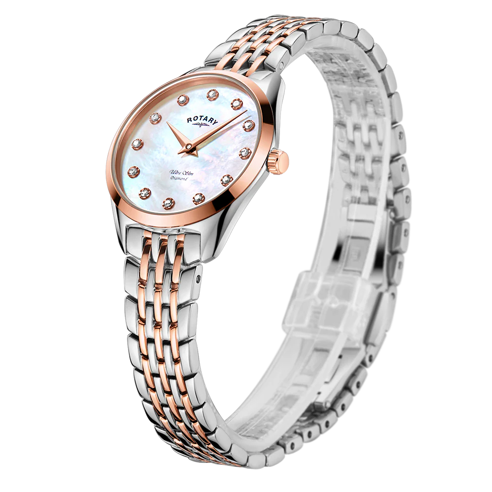 Rotary Ladies Ultra Slim Duo Tone Bracelet Diamond MOP Dial