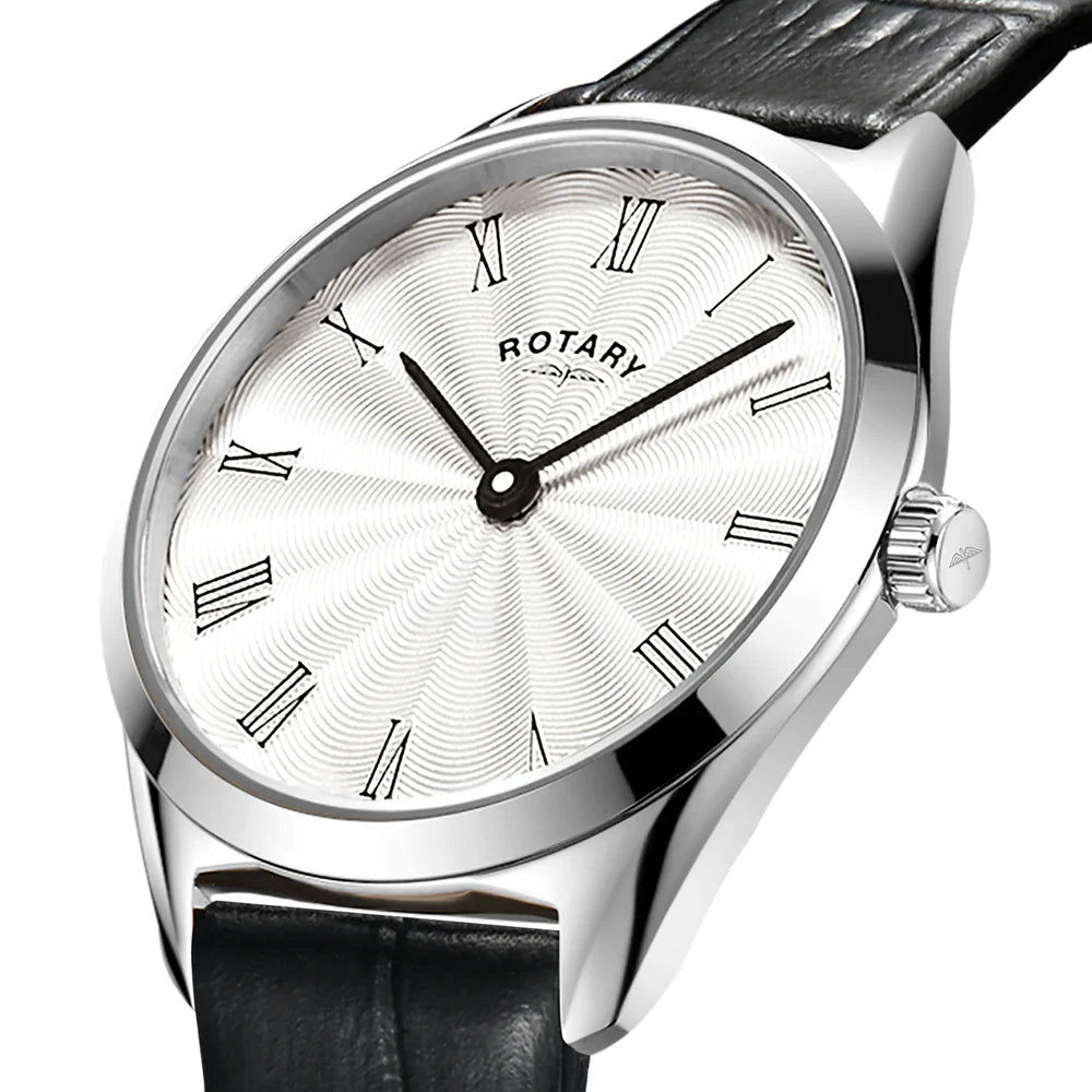 Rotary Ladies Ultra Slim Black Strap White Dial