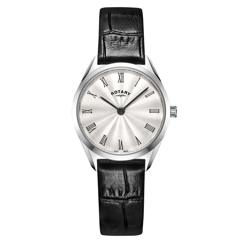 Rotary Ladies Ultra Slim Black Strap White Dial