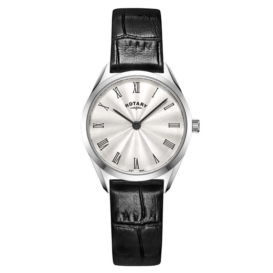 Rotary Ladies Ultra Slim Black Strap White Dial
