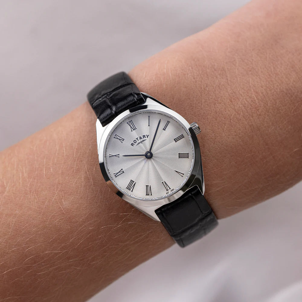 Rotary Ladies Ultra Slim Black Strap White Dial