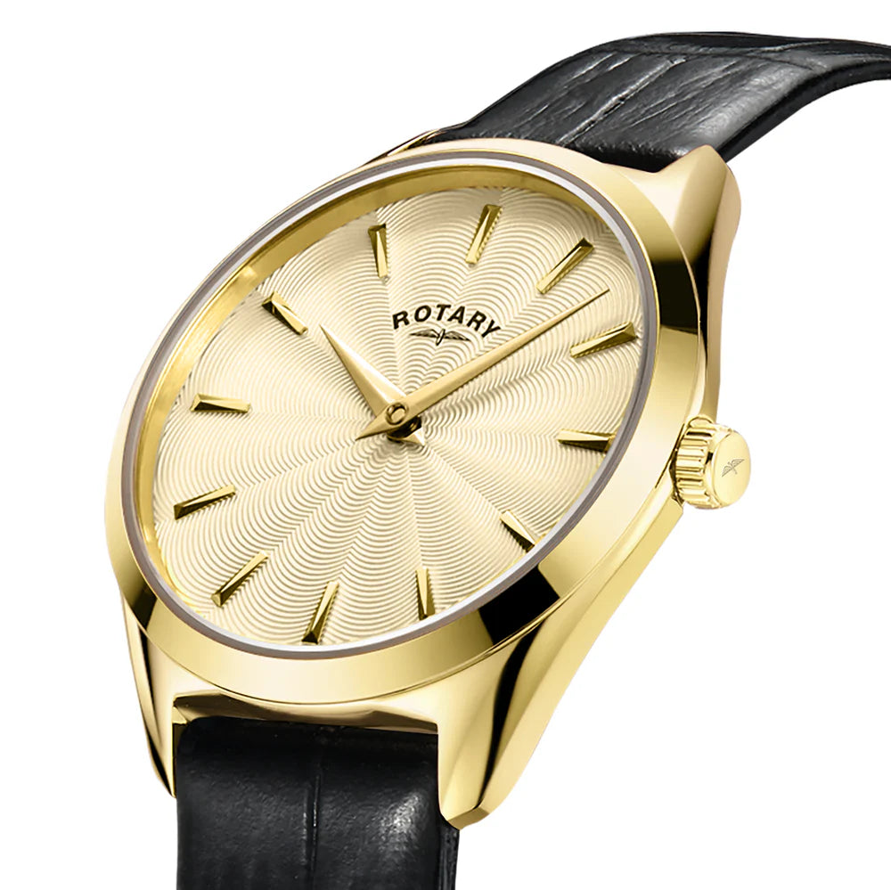 Rotary Ladies Ultra Slim Black Strap Champagne Dial