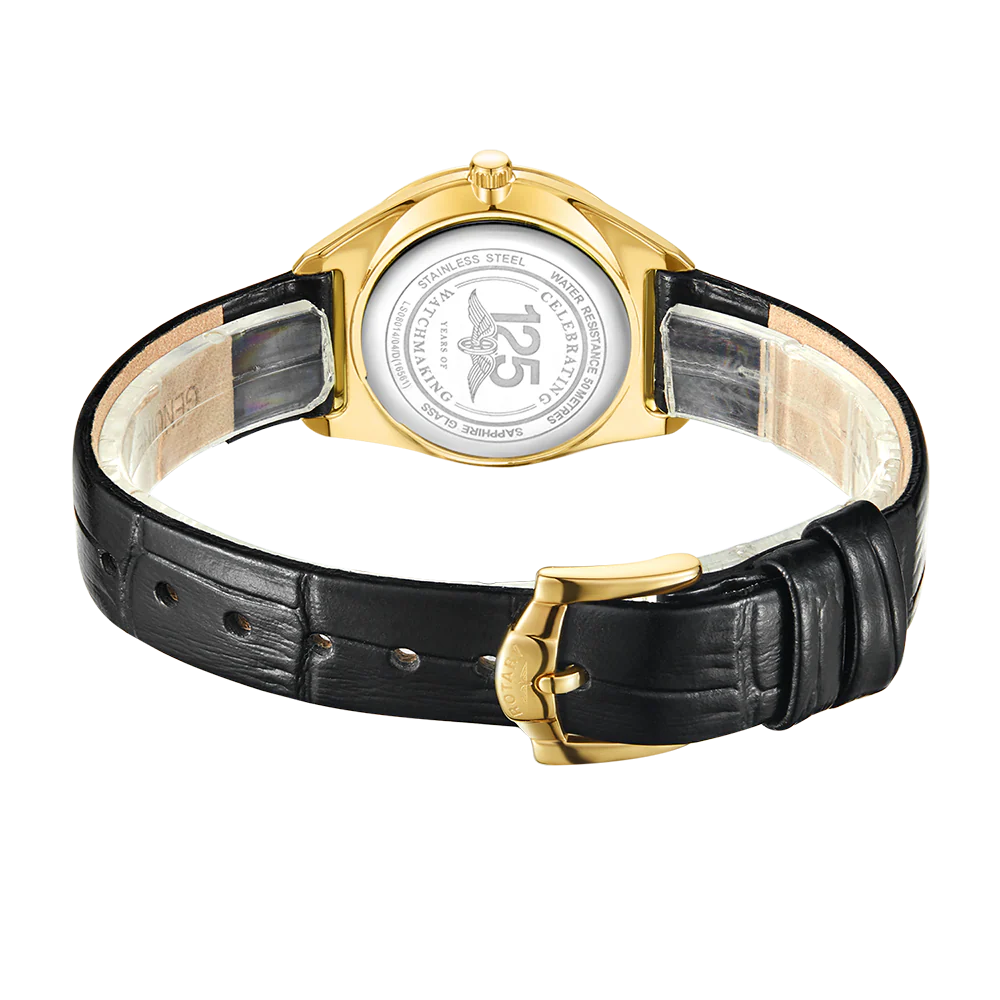 Rotary Ladies Ultra Slim Black Strap Champagne Dial