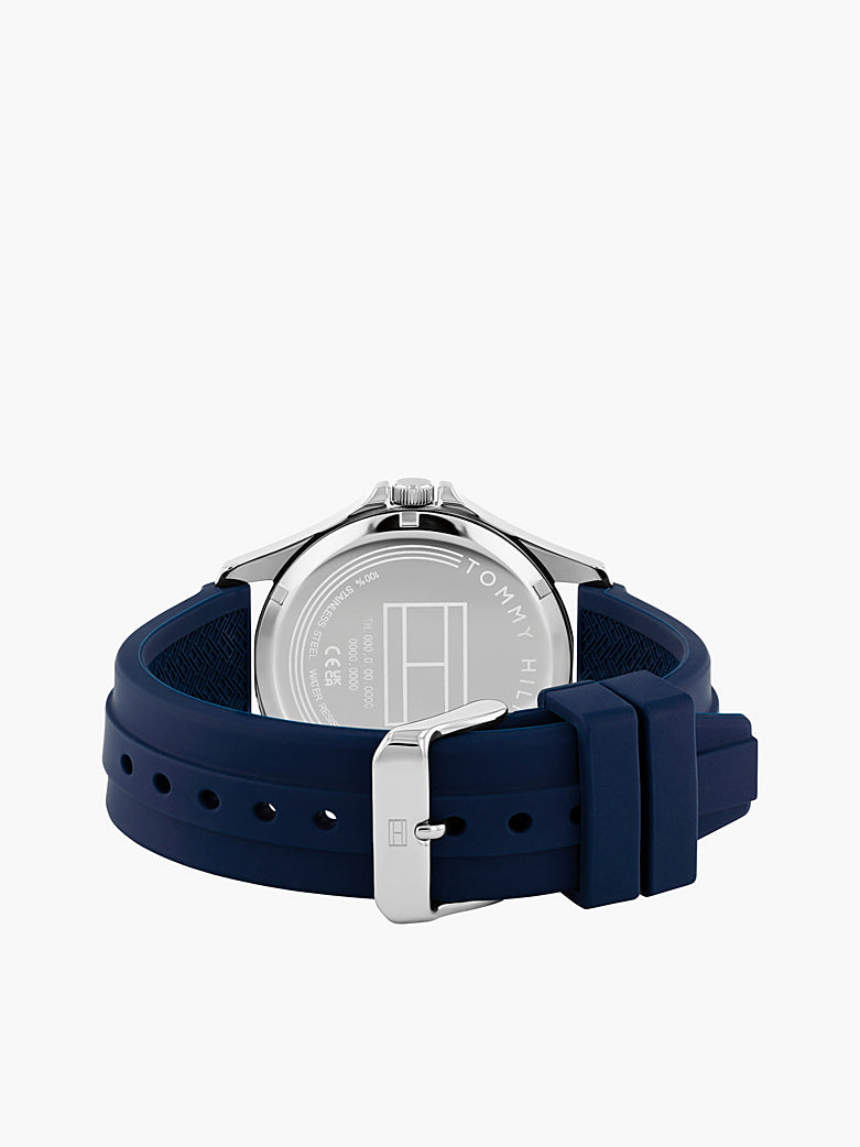 Stainless Steel Blue Silicone Strap Watch
