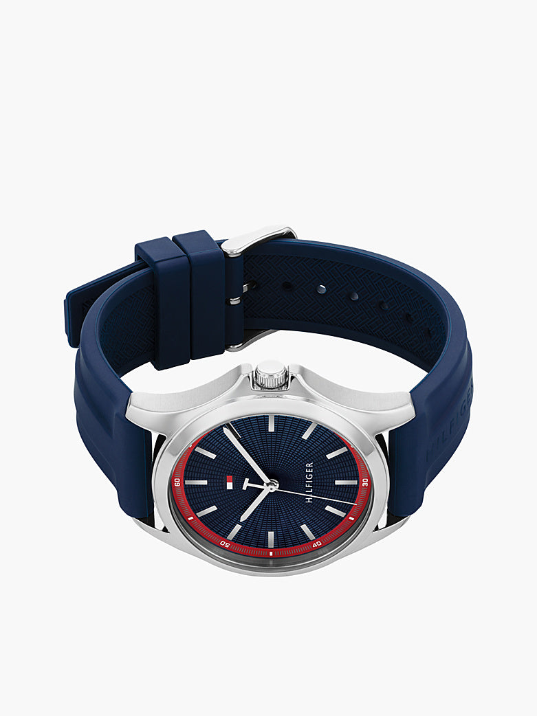 Stainless Steel Blue Silicone Strap Watch