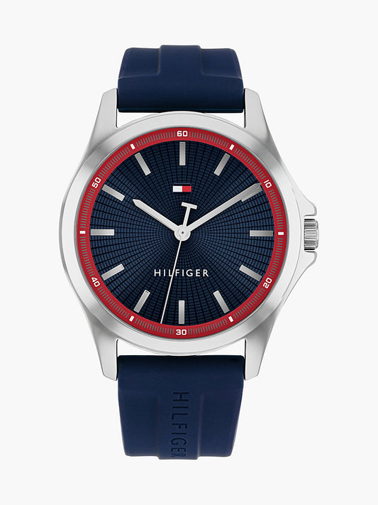 Stainless Steel Blue Silicone Strap Watch