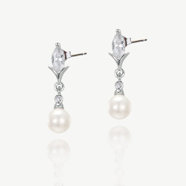Malmo Rhodium Pearl Drop Earrings