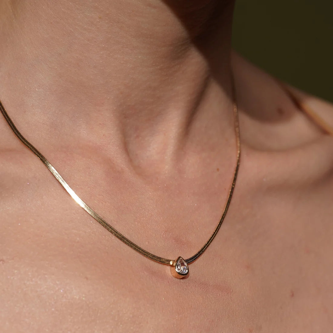 Date Night Pear Cut Cubic Zirconia Snake Chain Necklace