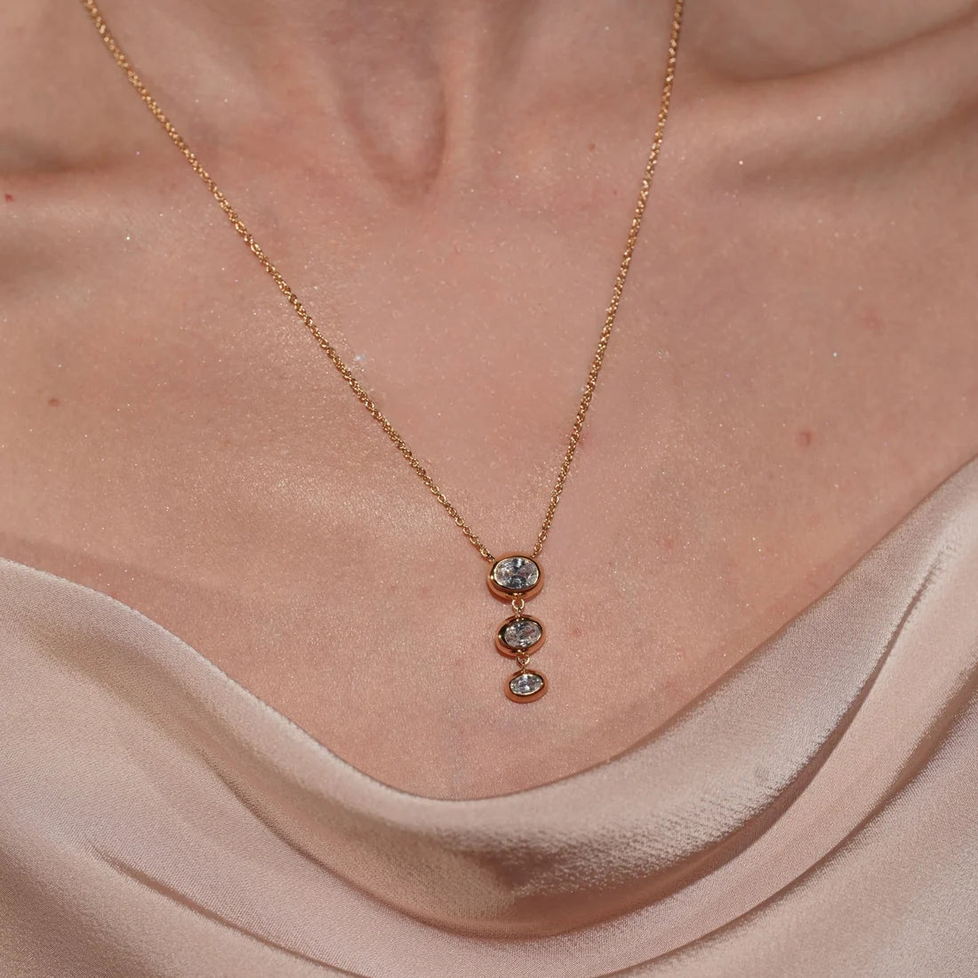 Sense of Balance Triple Oval CZ Drop Necklace