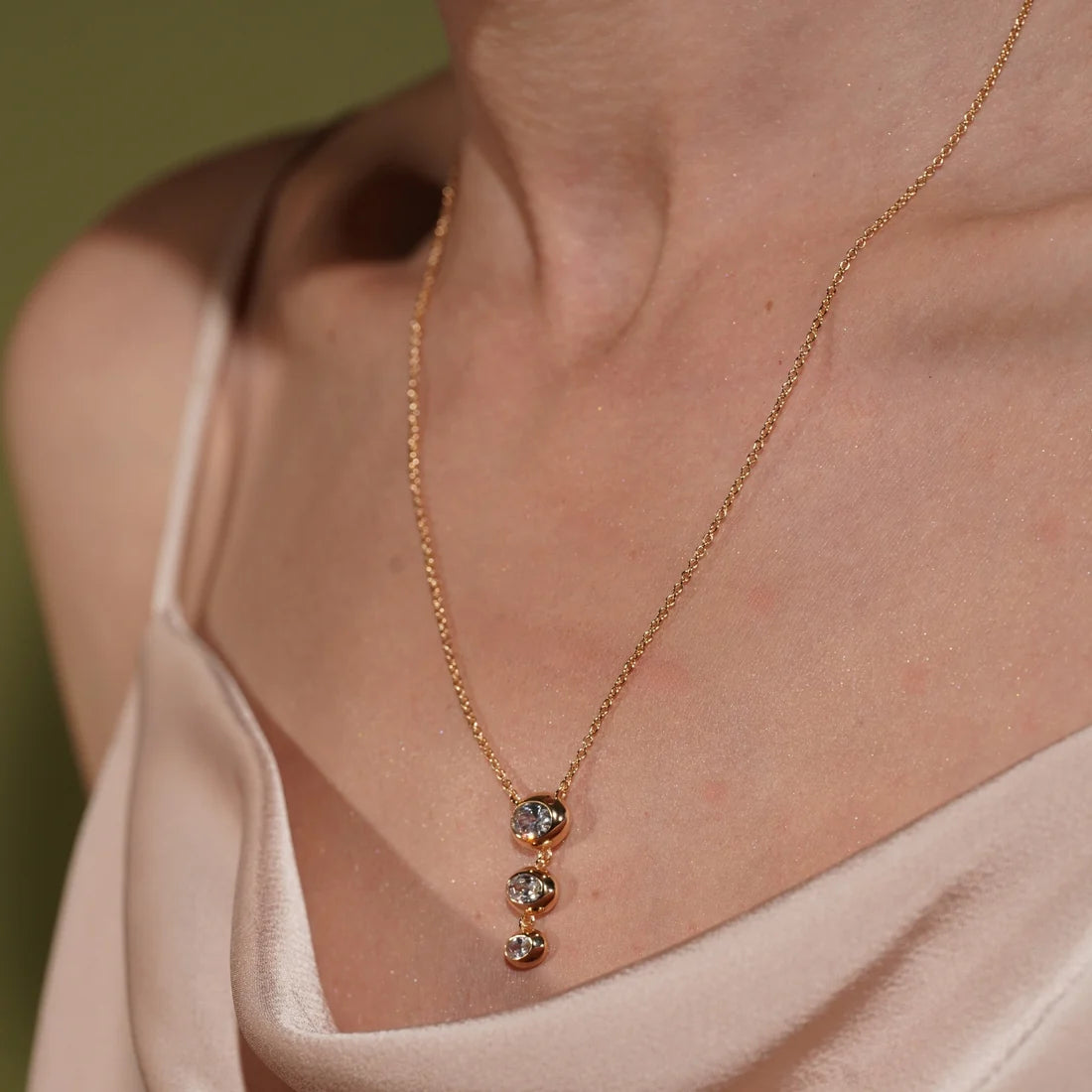 Sense of Balance Triple Oval CZ Drop Necklace