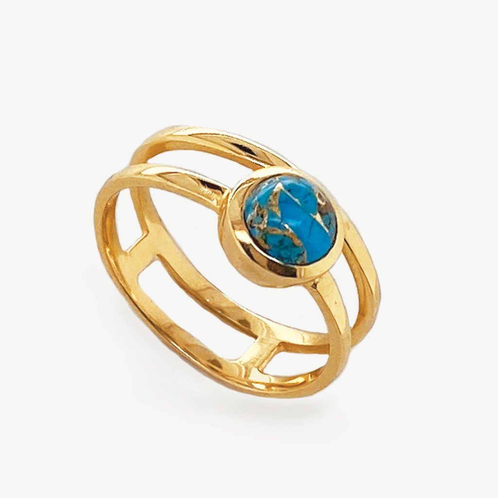 Moon River Dome Gemstone Ring 18ct Gold Plated, Turquoise