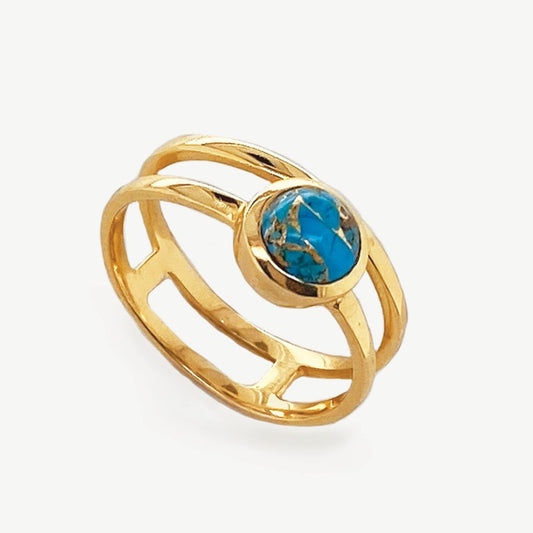 Moon River Dome Gemstone Ring 18ct Gold Plated, Turquoise