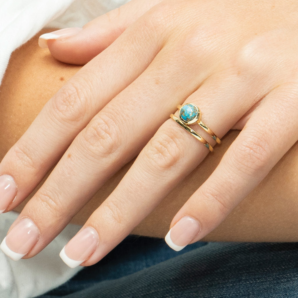 Moon River Dome Gemstone Ring 18ct Gold Plated, Turquoise