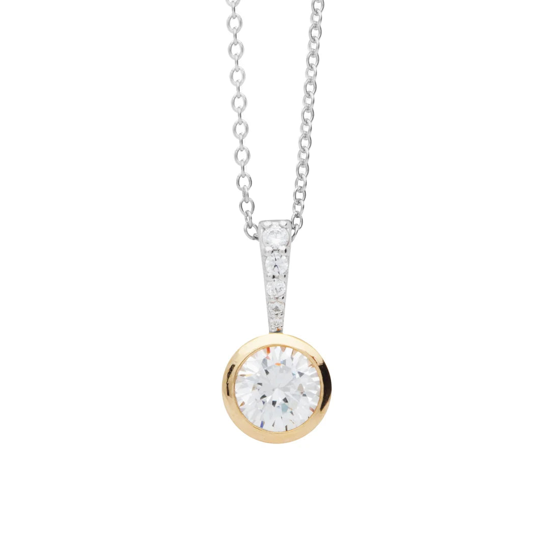 Silver Duo Tone Classic Solitaire Necklace