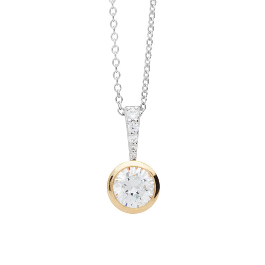 Silver Duo Tone Classic Solitaire Necklace