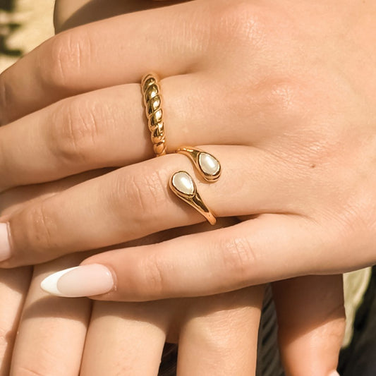 Nassau Bay Gemstone Crossover Ring 18ct Gold Plated, Pearl