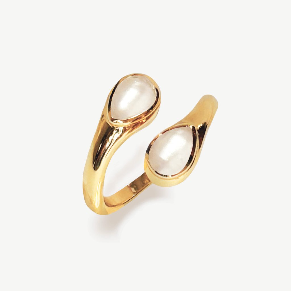 Nassau Bay Gemstone Crossover Ring 18ct Gold Plated, Pearl