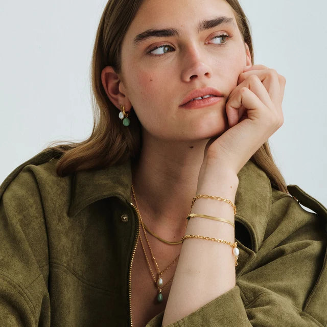 Gold Significant Enamel Necklace - Sage