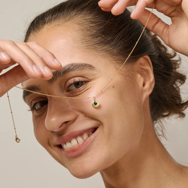 Gold Soleil Necklace - Petrol Green
