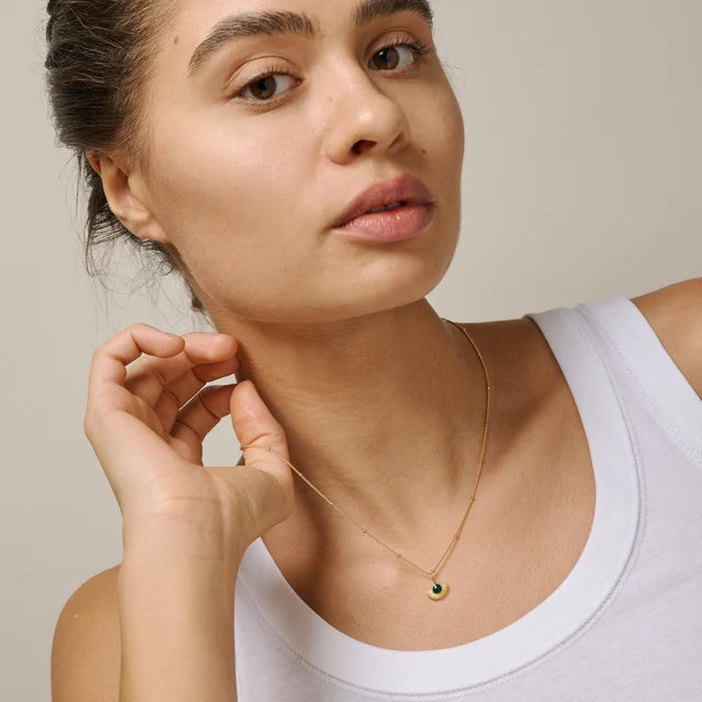 Gold Soleil Necklace - Petrol Green