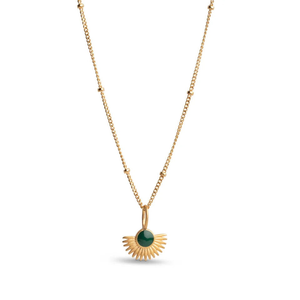 Gold Soleil Necklace - Petrol Green