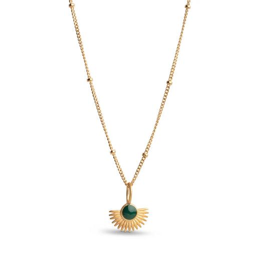 Gold Soleil Necklace - Petrol Green