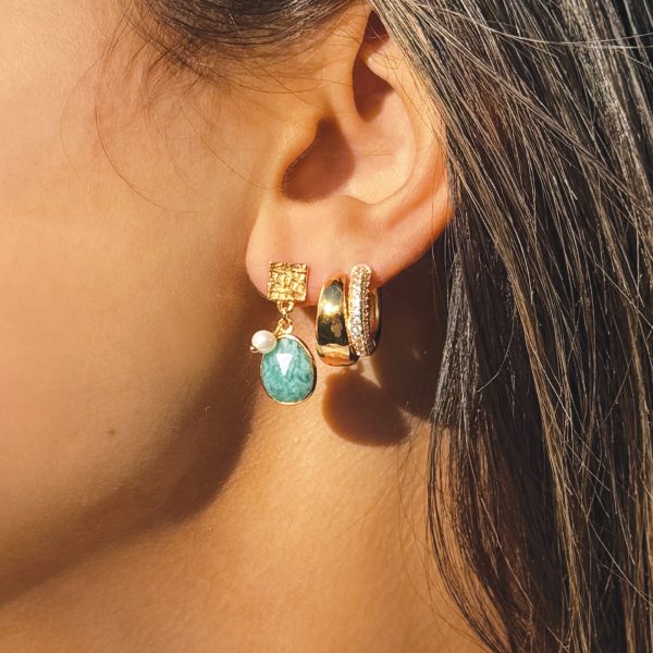 Oceanside Gemstone Charm Earrings 18ct Gold Plated, Amazonite & Pearl