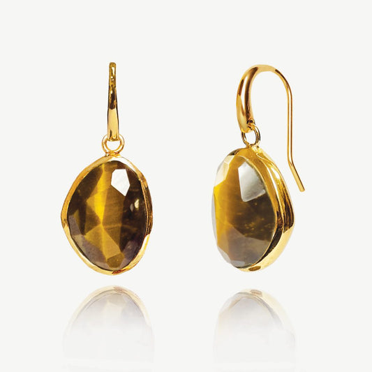 Ombre Gemstone Drop Earrings 18ct Gold Plated, Tiger's Eye.