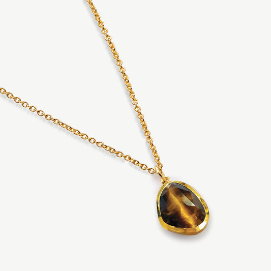 Ombre Gemstone Pendant Necklace 18ct Gold Plated, Tiger's Eye