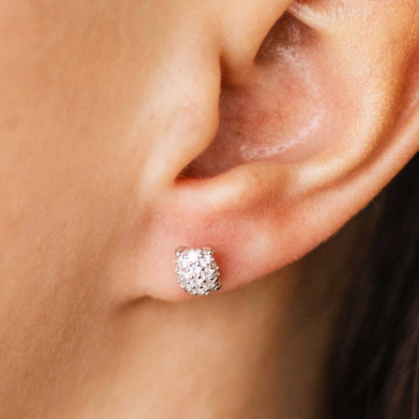 Oval Pave Dashing Details Ear Studs