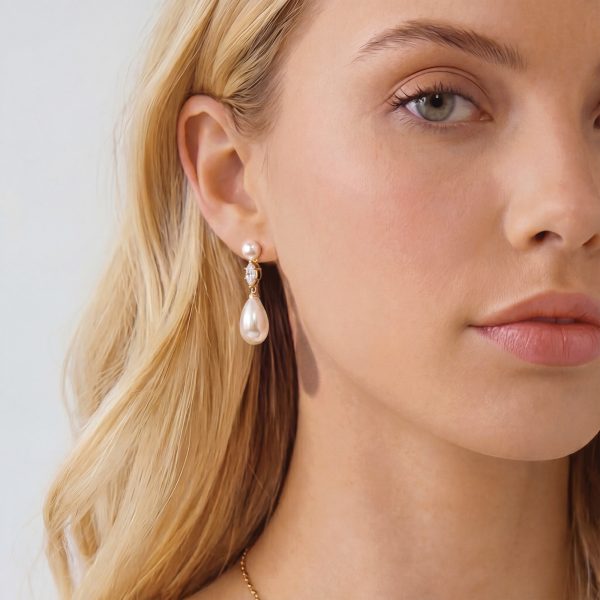 Oxford Gold Crystal Pearl Drop Earrings