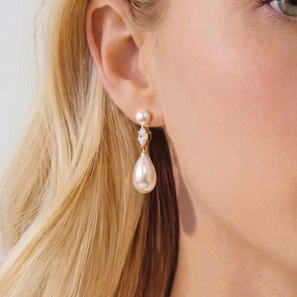 Oxford Gold Crystal Pearl Drop Earrings