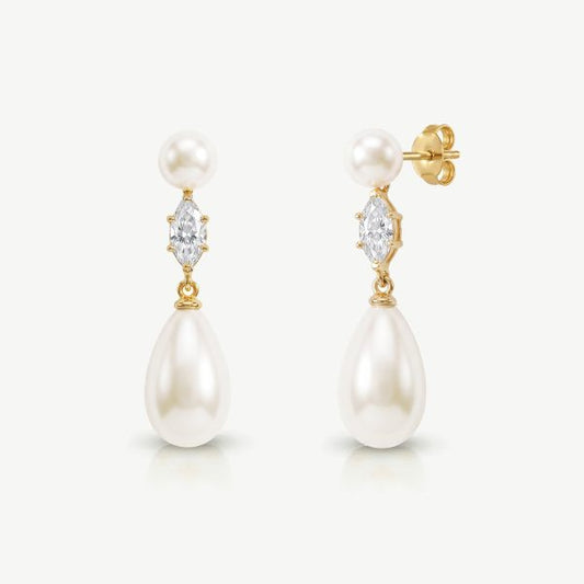Oxford Gold Crystal Pearl Drop Earrings