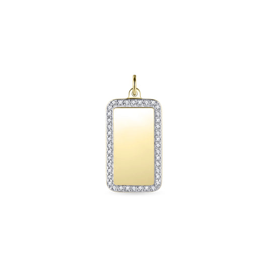 Gold Cz Rectangle Tag Pendant