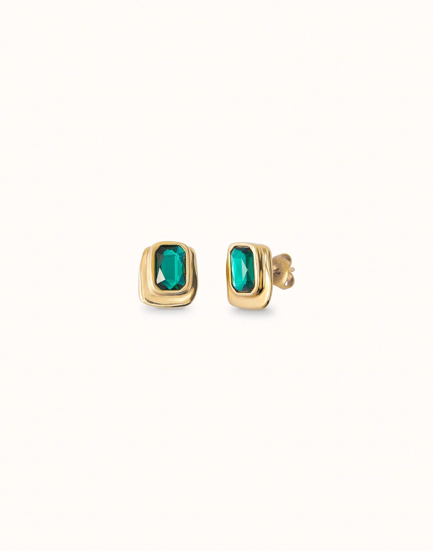 Golden Stud earrings with green crystal