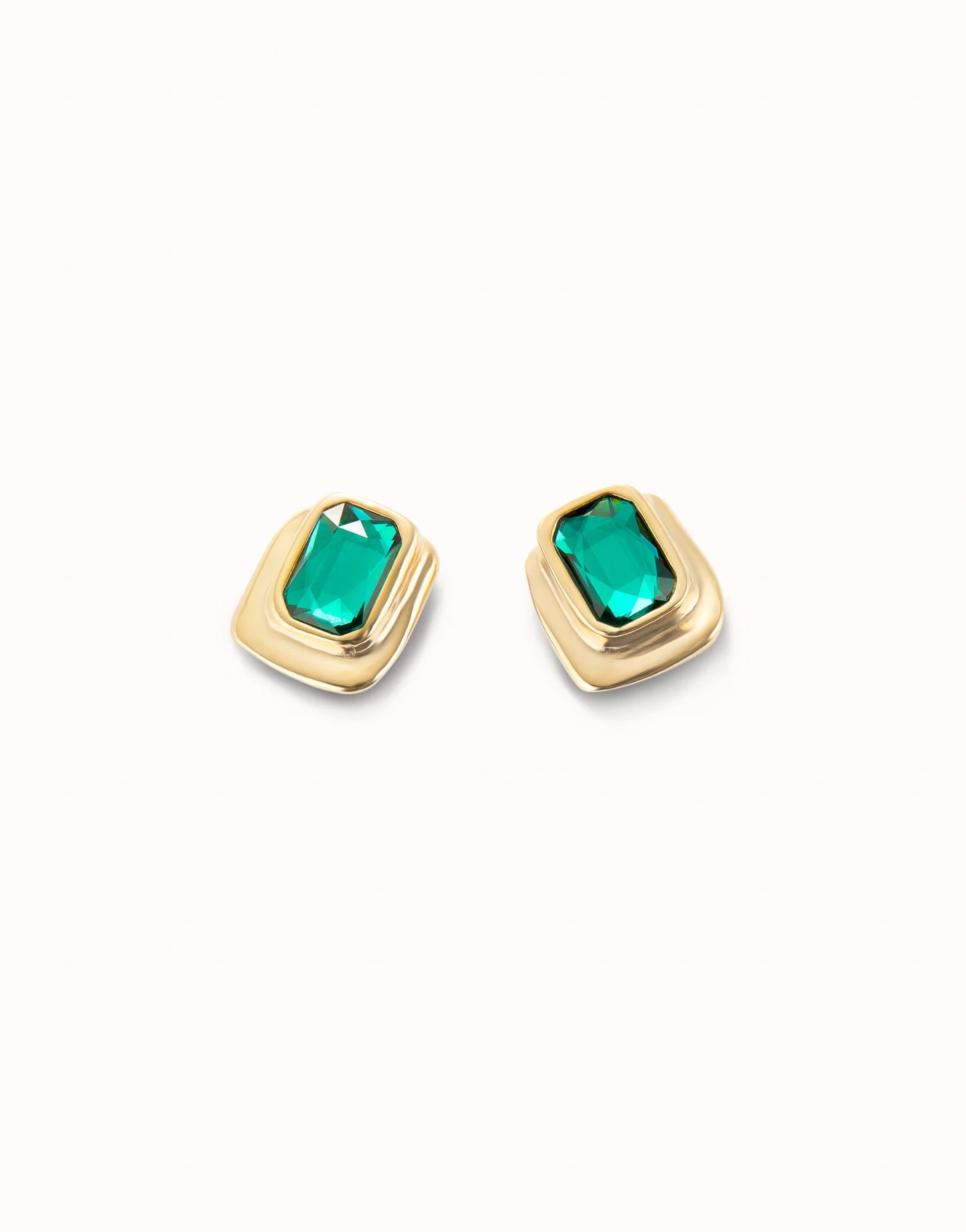 Golden Stud earrings with green crystal