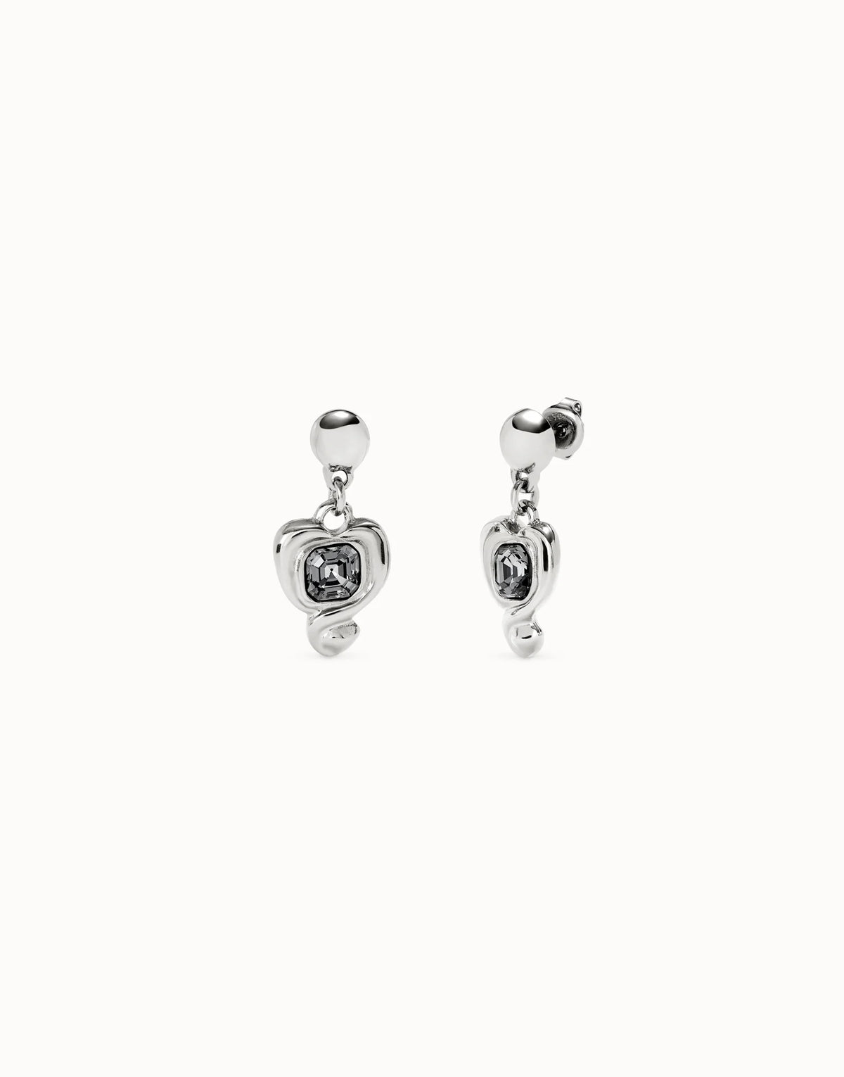 Drop earrings with a heart and black crystal