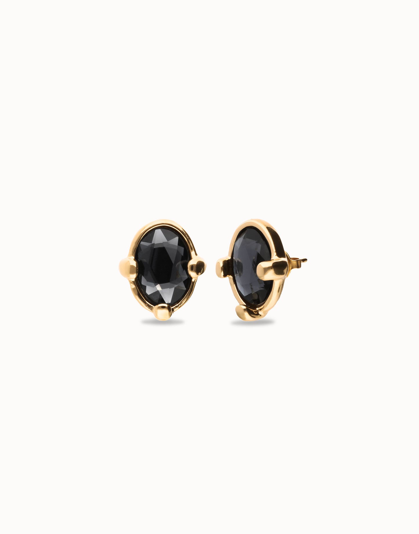 Golden Studs with black oval faceted crystals