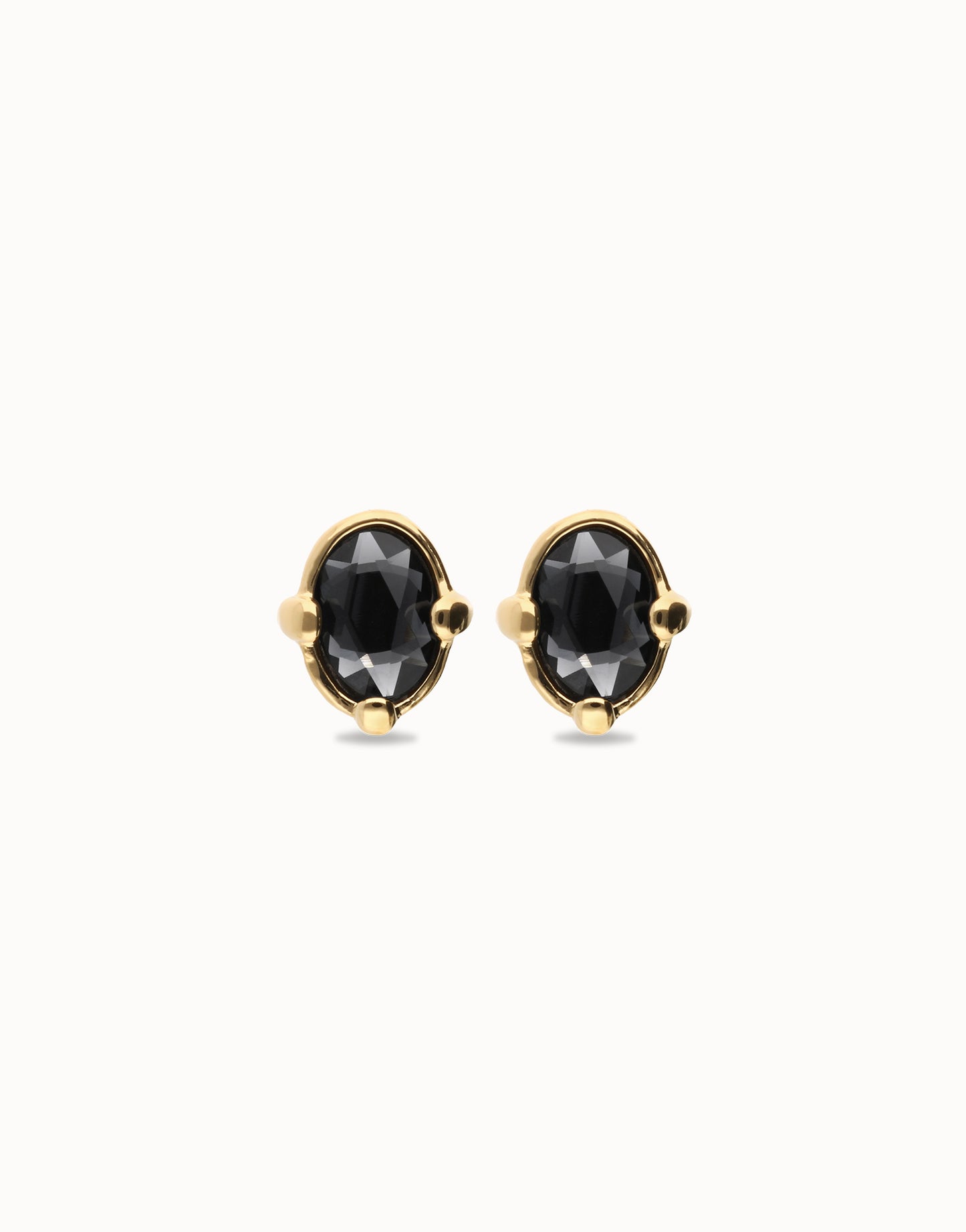 Golden Studs with black oval faceted crystals