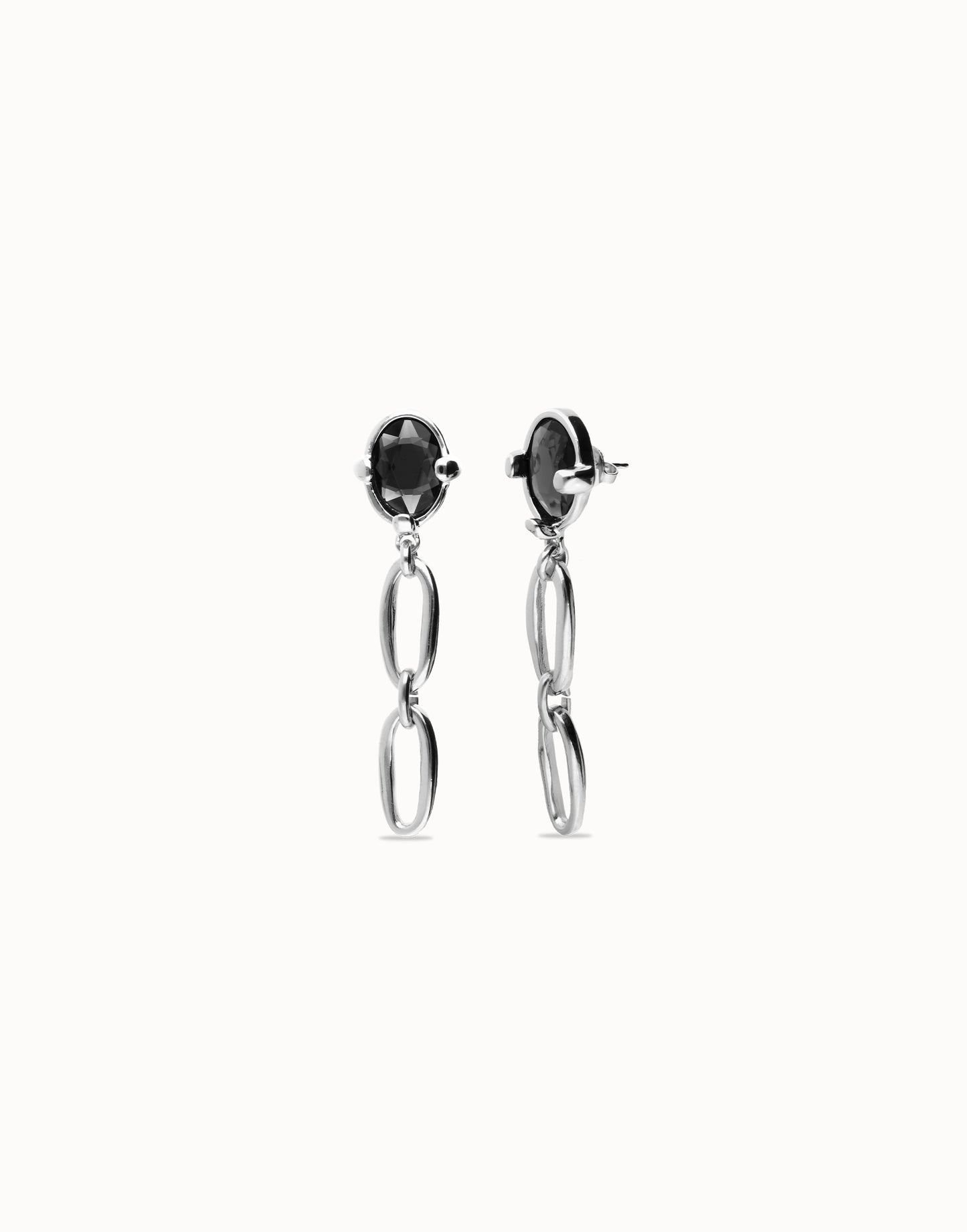 Drop earrings with faceted black crystal and links