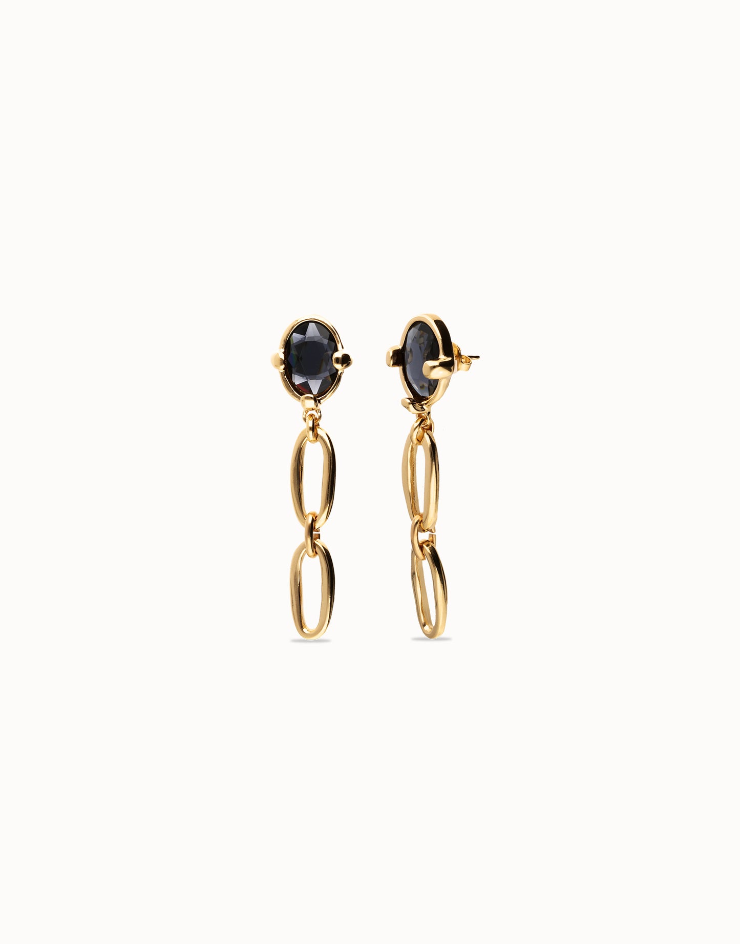 Drop earrings with faceted black crystal and links