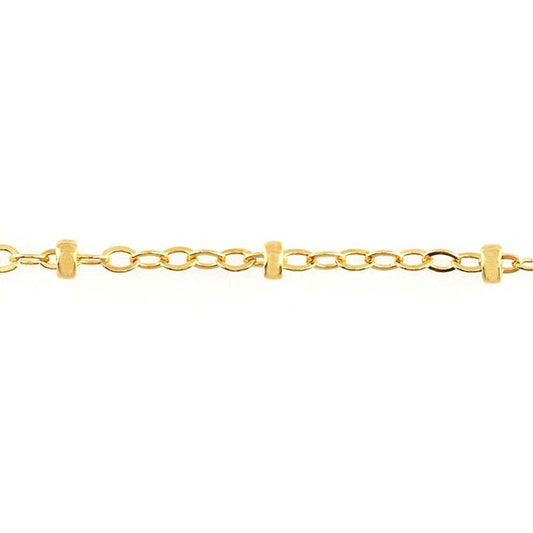 PermaJewel Yellow Gold Flat Oval Cable Chain with Beads