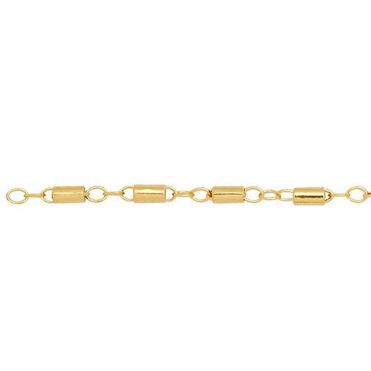 Yellow Gold Cable Chain with Tube Beads Anklet (27cm)