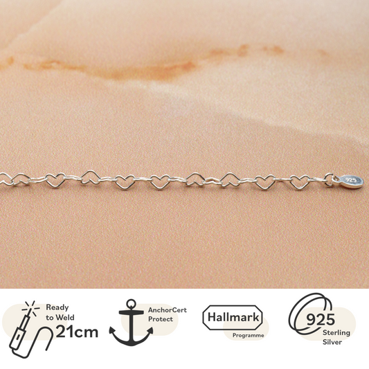 PermaJewel Heart Link Sterling Silver Bracelet
