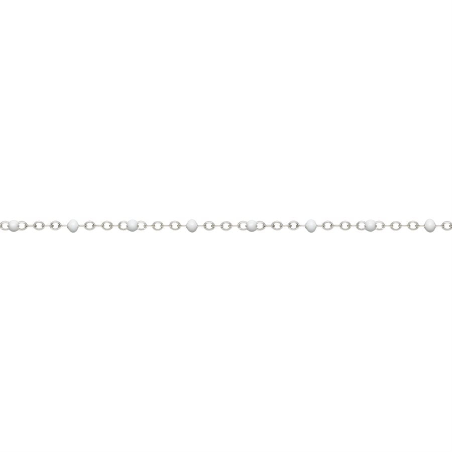 Sterling Silver Flat Cable Chain With White Epoxy Beads 27cm Anklet