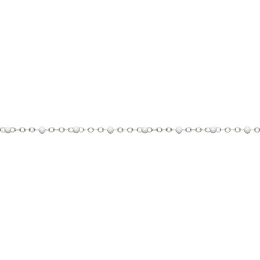 Sterling Silver Flat Cable Chain With White Epoxy Beads 27cm Anklet