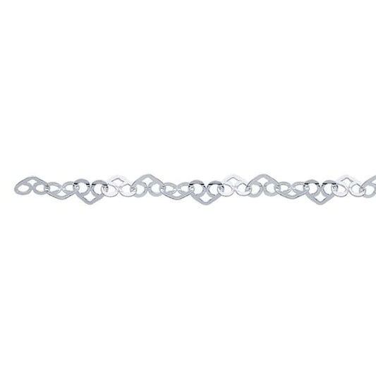 Sterling Silver 4mm Flat Heart Link Bracelet